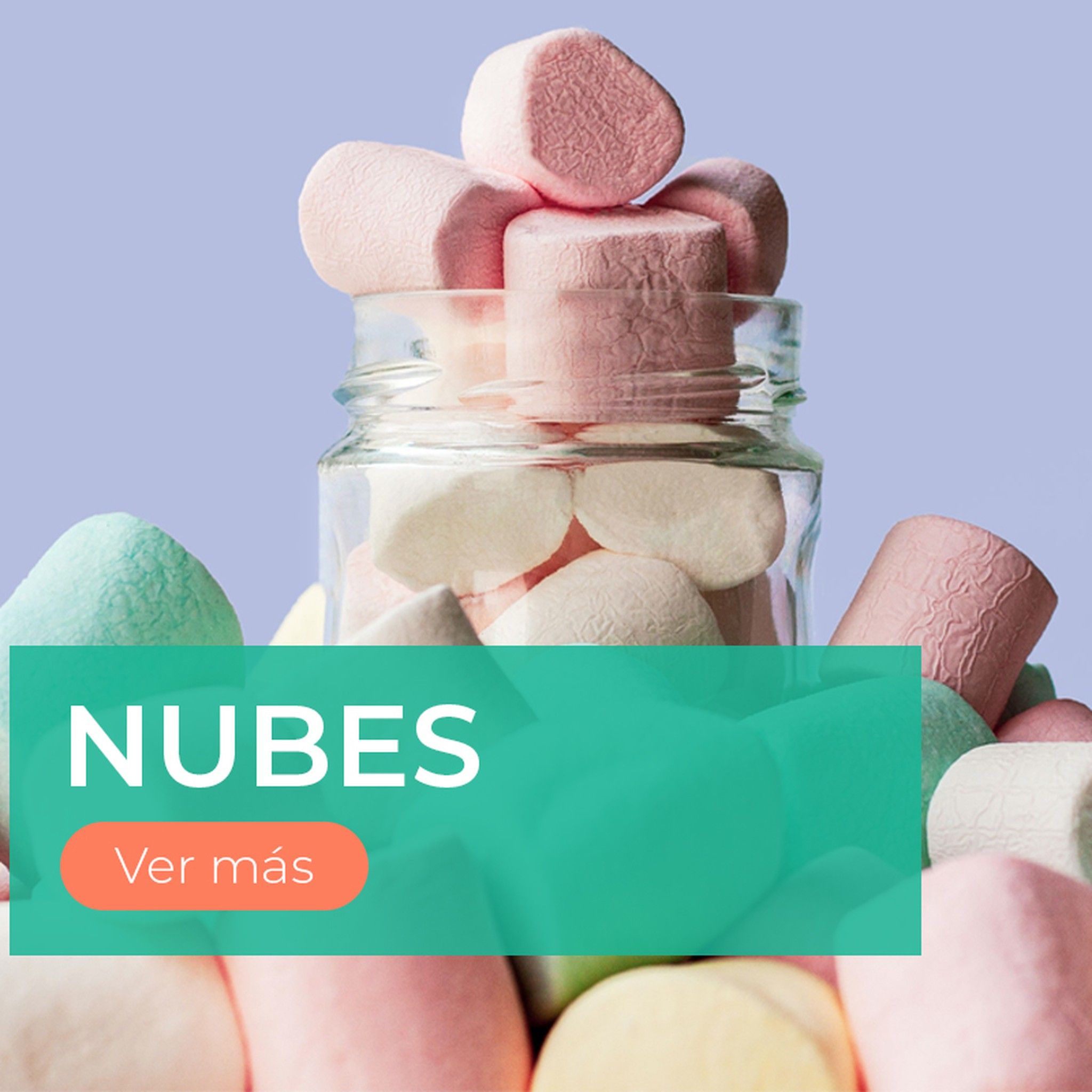 Nubes de azucar Nubes de azúcar lisas, azucaradas, con chocolate, de múltiples colores, rellenas, de distintas formas y sabores.