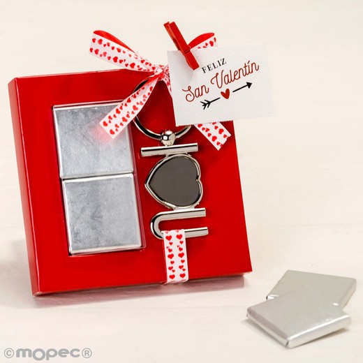 22 Llaveros metálicos I Love U con 2 chocolates y tarjeta Happy Valentine's incluida
