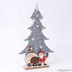 Árbol 5 LEDS fieltro gris Papa Noel base madera 23x44,5x5cm.