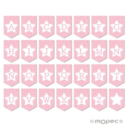 Banderola B rosa con estrella para guirnalda 14,6x21,7cm
