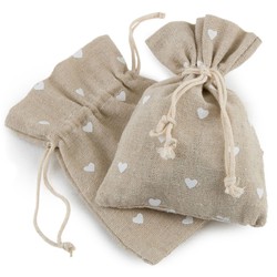 Bolsa beige con corazones blancos de 10x13cm. min.12