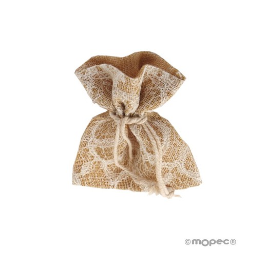 Bolsa burlap con blonda marfil 10x12,5cm. min.24