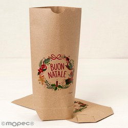 Bolsa Kraft corona Buon Natale 12x22,5cm. min.25