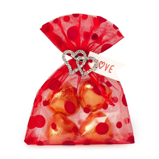 Bolsita roja broche corazones strass, tarjeta 4 cora-chocs