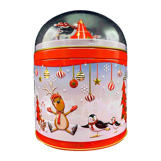 Caja bombones Lata Pingüino Navidad Musical de Chocoday. Caja con 150 gramos de bombones praliné