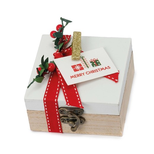 Caja madera navideña tarjeta Merry Christmas 5cora-choc 8x5x8cm