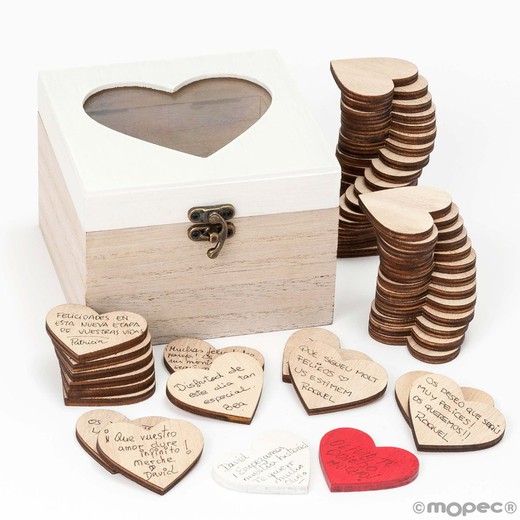 Caja madera personalizable con 48 corazones para firmas