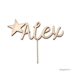 Cake topper madera personalizado nombres/estrella 15cm.aprox