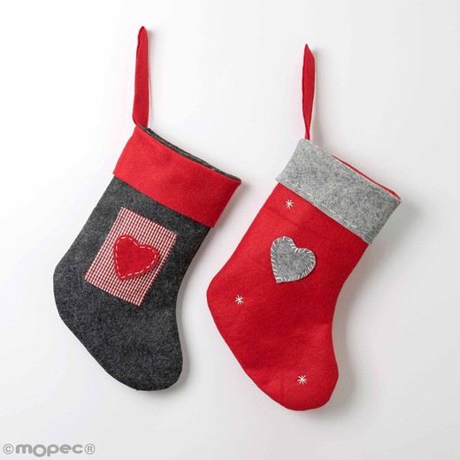 Calcetines navideños corazón gris y rojo 28cm. surtido min.2
