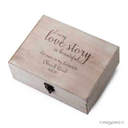 Cofre madera 23x17cm Toda historia de amor...