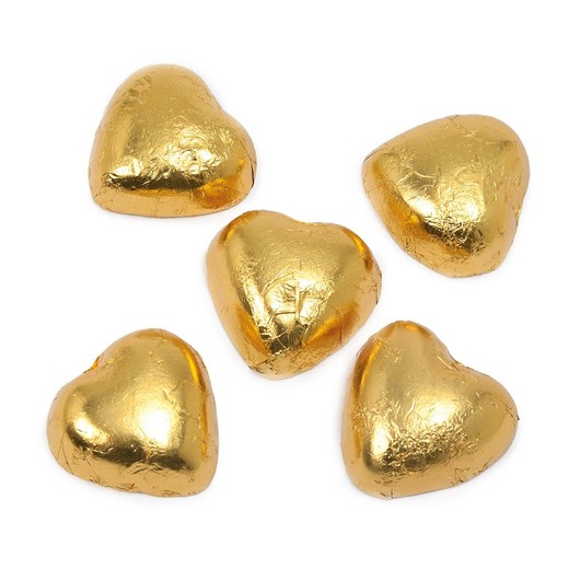 Cora-choc, corazones dorados rellenos de praliné 1 Kg.*