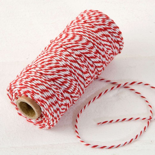 Cordón 12hilosx100mts.trenzado algodón rojo/blanco