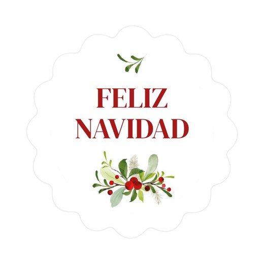 Etiqueta adhesiva 4,6cm. Feliz Navidad acebo 1hj=24u, min.5