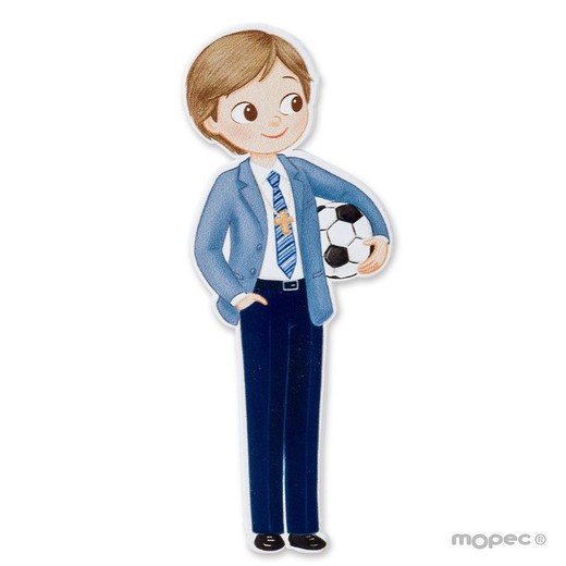 Figura 2D adhesiva niño Comunión con pelota 11cm. min.6