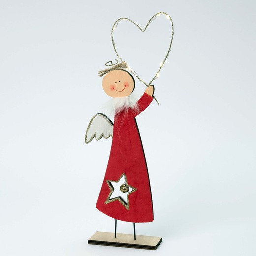 Figura de madera Ángel terciopelo rojo con led, 37cm. min.2