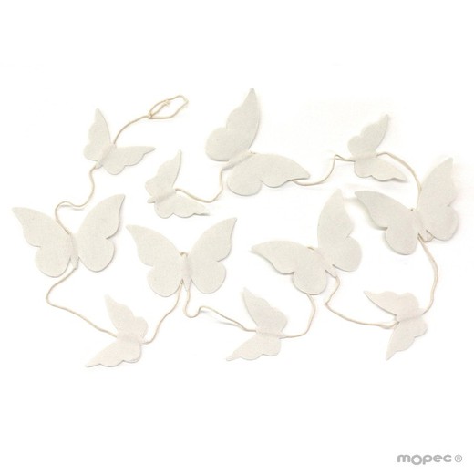 Guirnalda de mariposas de algodón color blanco 1,5mts