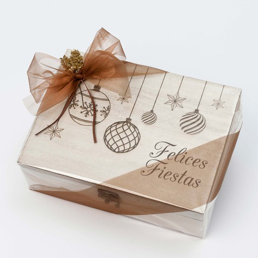 Pack regalo cofre madera bolas Navidad personalizable