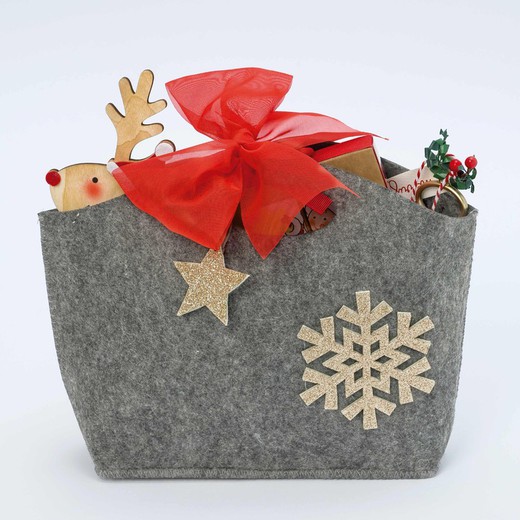 Pack regalo Navidad cesto gris y detalles purpurina oro