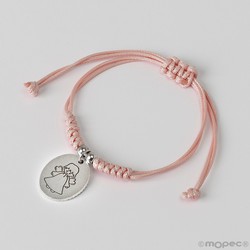 Pulsera cordón rosa medalla Ángel de la Guarda, min.4