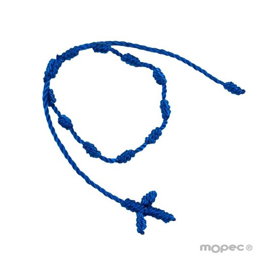 Pulsera-rosario con cruz macramé azul eléctrico