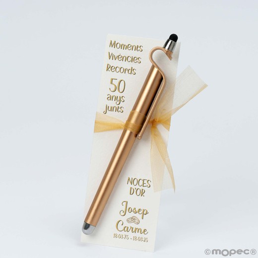 Punto libro 50 anys junts bolígrafo dorado soporte móvil