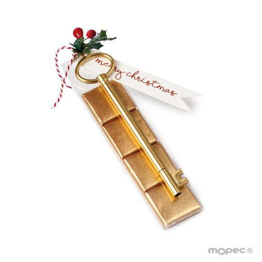 Rotulador llave dorada con 4 napolitanas adorno acebo 15cm.