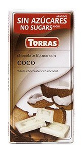 Tablette de chocolat blanc avec noix de coco, 75Gr Torras
