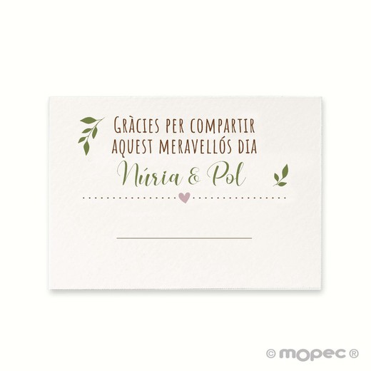 Tarjeta marca sitio Gràcies.. 5,2x7,4cm.1hj=16u, min.5hj