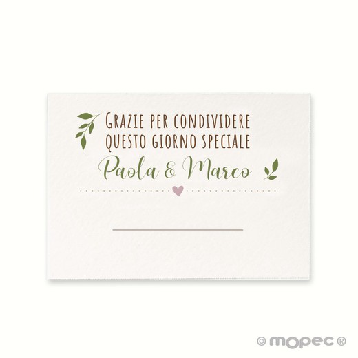 Tarjeta marca sitio Grazie 5,2x7,4cm.1hj=16u, min.5hj