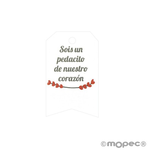Tarjeta Sois 3x5cm. pedacito,corazones rojos en portugués