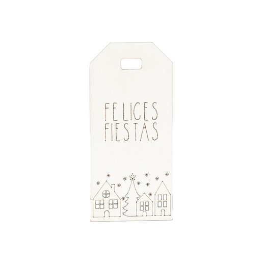 Tarjeta ventanas perforadas blanca Felices Fiestas 3,2x7cm. min 24.