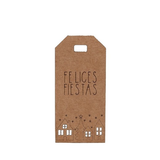 Tarjeta ventanas perforadas kraft Felices Fiestas 3,2x7cm. min 24.