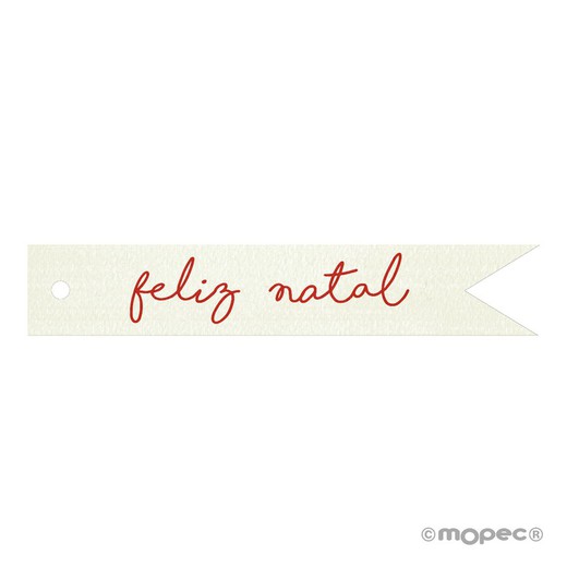 Tarjetas banderola con Feliz Natal en rojo 1x2cm.