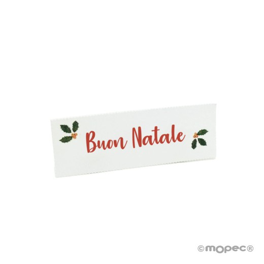 Tarjetas precortadas navideñas "Buon Natale" con dibujo de muérdago,5x1,7cm. Min.5hj