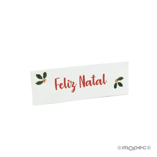 Tarjetas precortadas navideñas "Feliz Natal" con dibujo de muérdago,5x1,7cm.Min.5hj.