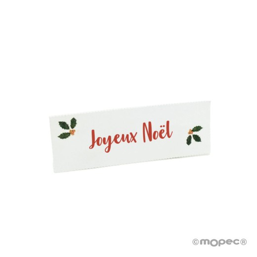 Tarjetas precortadas navideñas "Joyeux Noël" con dibujo de muérdago,5x1,7cm. min.5hj