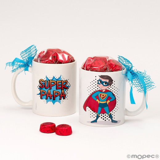 Taza cerámica 6 bombones SUPER PAPÁ en caja regalo