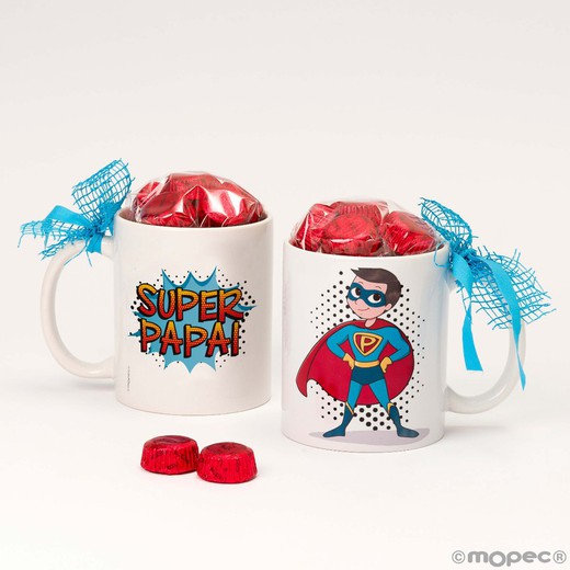 Taza cerámica 6 bombones SUPER PAPAI en caja regalo