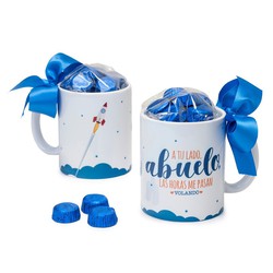 Taza cerámica A tu lado Abuelo en caja regalo 6 bombones