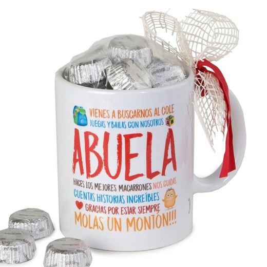 Taza cerámica Abuela molas..en caja regalo 6 bombones en castellano