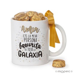 Taza cerámica con 6 bombones Ets la meva persona Preferida