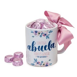 Taza cerámica Contigo Abuela en caja regalo 6 bombones