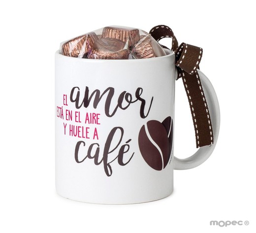 Taza cerámica El Amor,,Huele a Café 6bombones caja regalo