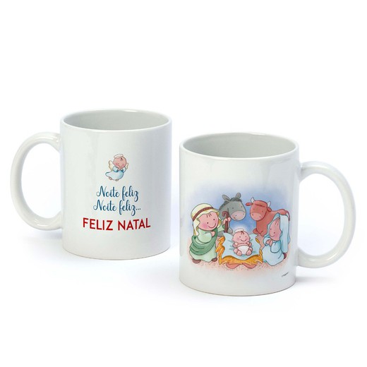 Taza cerámica Feliz Natal Pit & Pita Belén caja regalo