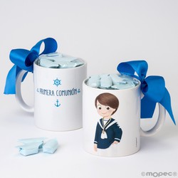 Taza cerámica First Communion niño marinero 7 caramelos