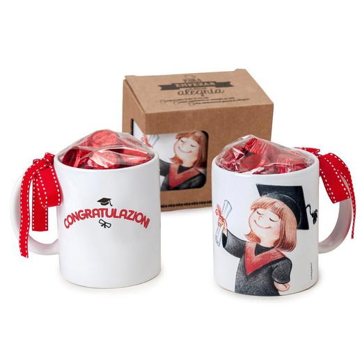 Taza cerámica graduación Ragazza 6bombones en caja regalo