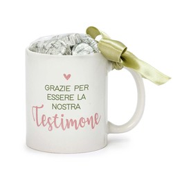 Taza cerámica "Grazie Testimone" 6 bombones en caja regalo