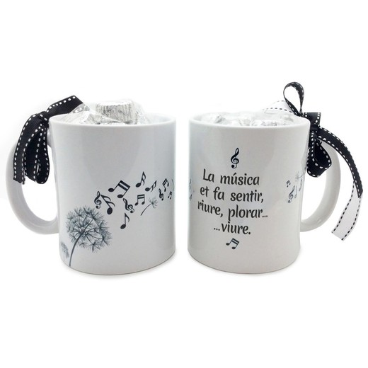 Taza cerámica La música et fa sentir caja regalo 6bombones