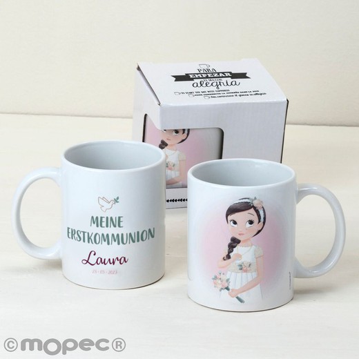 Taza cerámica Meine Erstkommunion niña romántica en caja regalo