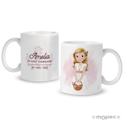 Taza cerámica niña First Communion cesta flores